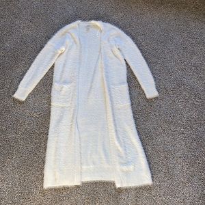 White fuzzy extra long cardigan
